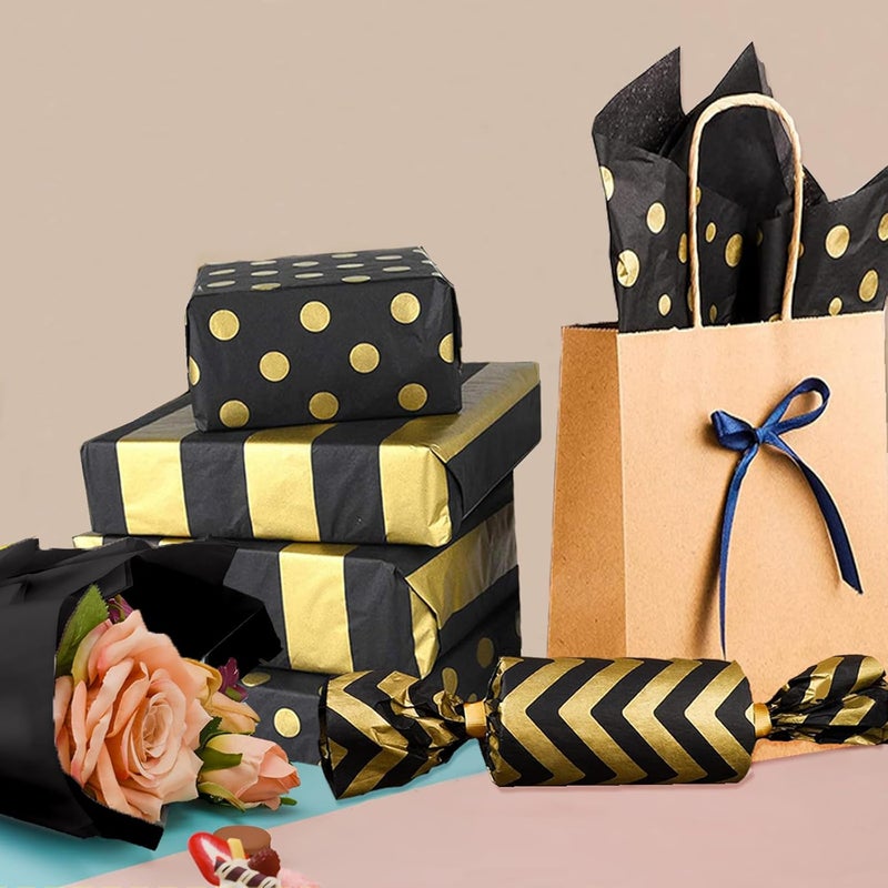 Hlonon 30 Sheets Gold Black Tissue Paper for Packaging Gift Bags Decoration, Gift Wrap Tissue Paper Bulk for Weddings Birthday DIY Project Christmas Gift Wrapping Crafts Decor, 20 x 14 Inch - Image 4